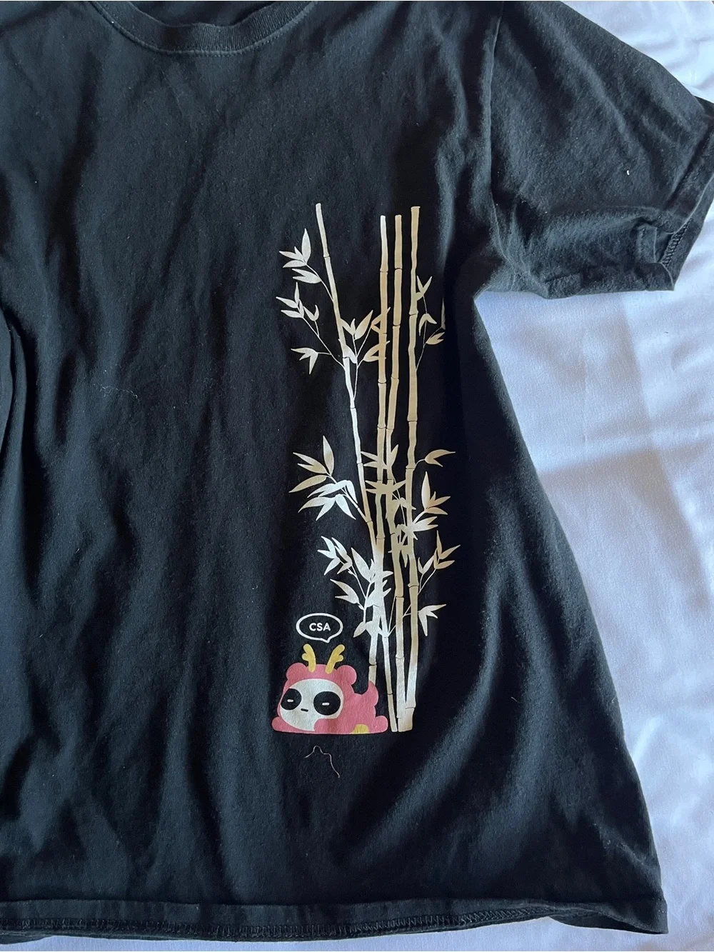 Port and Company Black Short Sleeve Tee with Panda & Bamboo Graphic